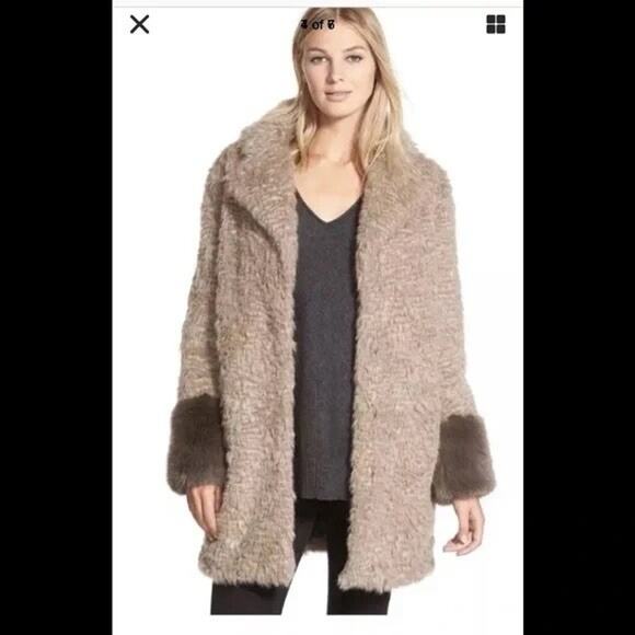 Laundry by Shelli Segal Faux Fur Coat Brown Gray Long Sleeve Small Hook Eye - Picture 2 of 16